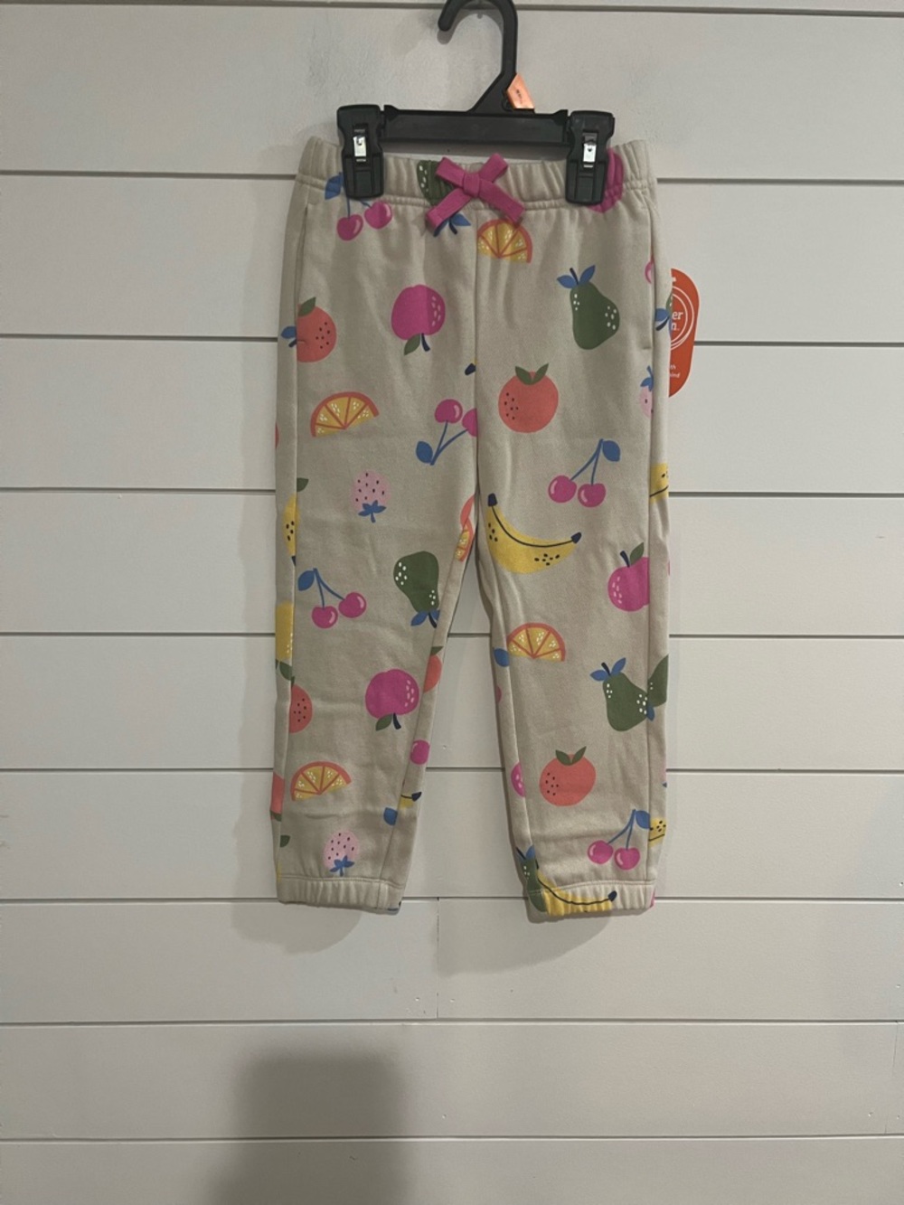 wonder nation Beige Fruit Print Joggers with Pink Bow